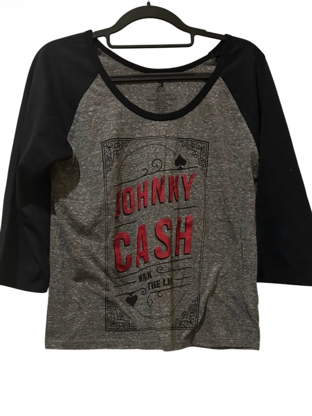 Johnny Cash Kids Raglan Tee - Gray with Black Sleeves